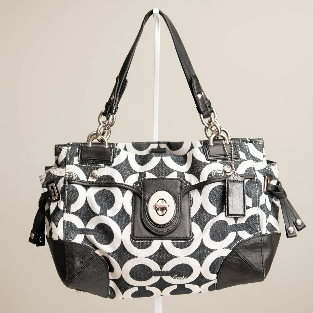 VTG Y2K Coach Peyton Carryall Shoulder Bag Black &‎ White Colorblock